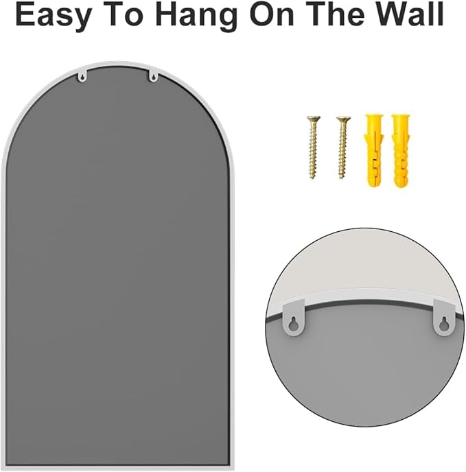 Arch Wall Mirror Mounted Decorative, 31"x42", Arched Window Pane Mirror for Wall-Mounted for Entryway, Bathroom Vanity, Living Room or Bedroom, Iron Frame, White