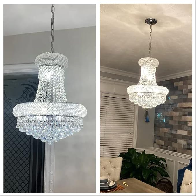 10 Lights Chrome Finish Empire Crystal Chandelier Lighting for Dining Room Living Room Foyer Hallway Bedroom Entryway (Dia 18'')
