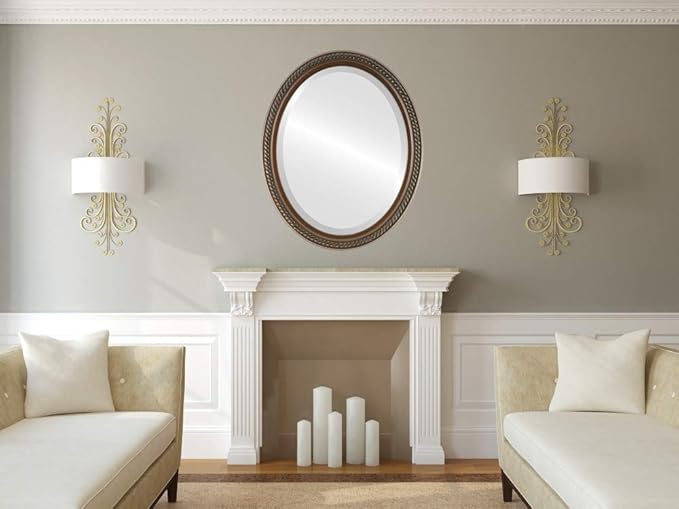 OVALCREST Oval Beveled Wall Mirror for Home Decor - Santa Fe Style - Rosewood - 20x26 Outside Dimensions