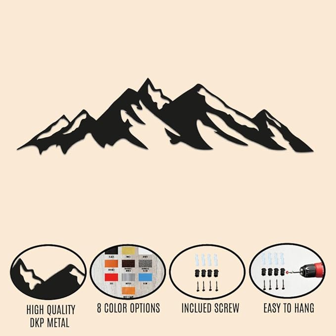 Metal Mountain Wall Art, Mountain Iron Wall Sculpture, Wall Décor for Office, Living Room, Bedroom, Over Fireplace Decor, Modern Large Decor for Outdoor, Farmhouse Decorations, Nature Scene Art