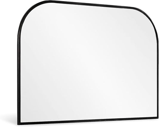 Modern Large Wall Mirror, Modern Mantel Minimalist Home Decor, Brushed Black Metal Framed Arched Mirror for Living Room, Bedroom, Fireplace, Mantle, Entryway, Bathroom, 36" x 24", Black