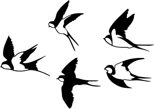 ESTART Birds Metal Wall Decor, 5 Pcs Black Birds Metal Wall Art Outdoor Hanging Decorative Bird Wall Sculpture for Home Kitchen Patio Bedroom Living Room Bathroom Garden