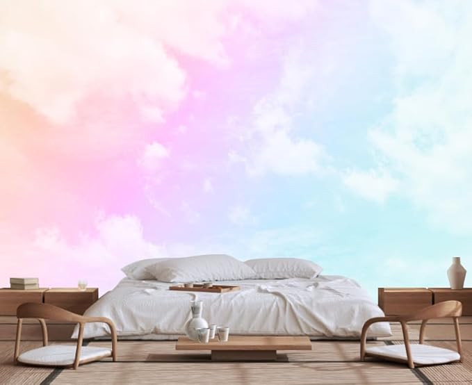 Colorful Clouds in The Sky Wall Mural, for Children's Room Background Wallpaper, TV Background Wall Stickers(Non-self-Adhesive)