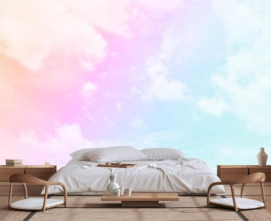 Colorful Clouds in The Sky Wall Mural, for Children's Room Background Wallpaper, TV Background Wall Stickers(Non-self-Adhesive)