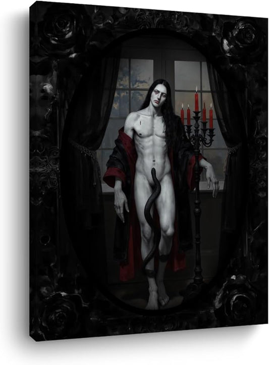 Male Portrait Wall Art, Medieval Vampire Poster Dark Academia Canvas Framed Prints Artwork for Walls, Vintage Gothic Prints for Living Room Entryway Bedroom Decor Aesthetic 15x11.4 inch