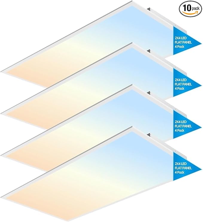 2X4 FT LED Light Flat Panel, 20-40W, 5 CCT 3K | 3.5k | 4K | 5K | 6.5K, Dimmable Recessed Drop Ceiling Lights, 2500/3125/3750/4275/5000 Lumens, Lay in Fixture for Office,120-277V, UL DLC (4 Pack)