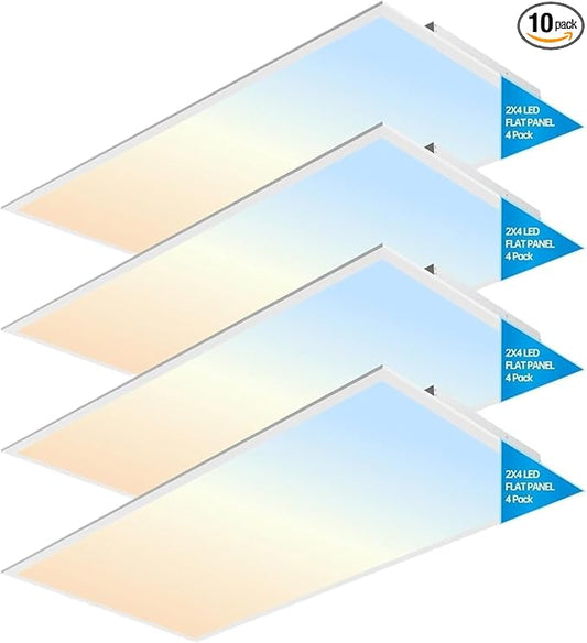 2X4 FT LED Light Flat Panel, 20-40W, 5 CCT 3K | 3.5k | 4K | 5K | 6.5K, Dimmable Recessed Drop Ceiling Lights, 2500/3125/3750/4275/5000 Lumens, Lay in Fixture for Office,120-277V, UL DLC (4 Pack)