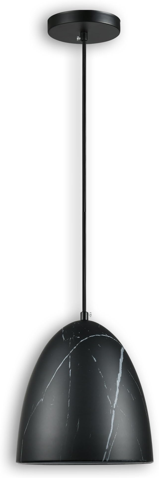 Modern Marble Pendant Light, 8.2"x7.9" Metal Hanging Light Fixture with Faux Black Stone Finish, 15"-72" Adjustable Line, E26 Socket for Office, Living Room, Dining Area – Midnight Stone