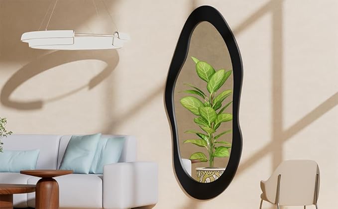 55" x 24" Irregular Wavy Full Length Mirror - Wall Mounted Wooden Framed Mirror for Bedroom/Living Room