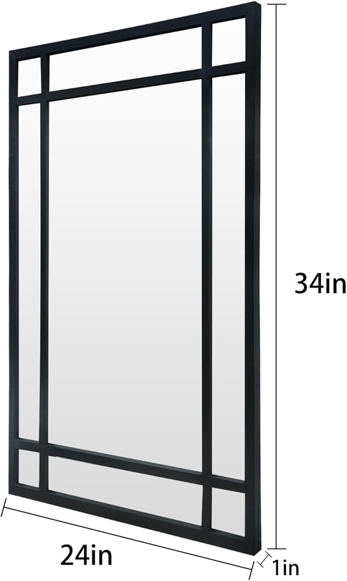 Black Rectangle Mirror, Farmhouse Decorative Wall Mirror for Entryway, Living Room, Bedroom, Hallway, Fireplace, Accent Wall Decor (Black1, 34" x 24")