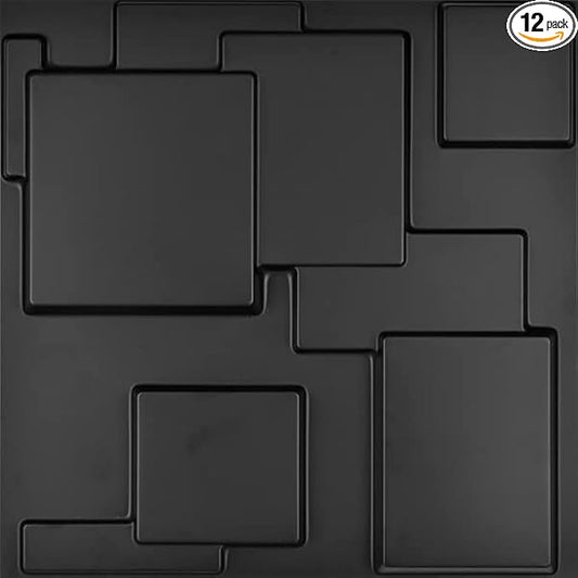 Art3d 32 Square Feet (Pack Of 12) Wall Panel Magic Square, Black