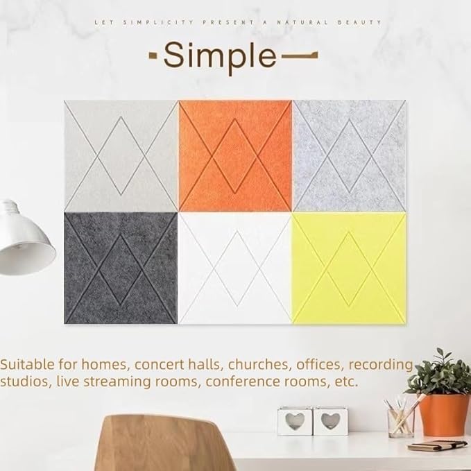 12 Pack of Self-Adhesive Soundproof Panels, 12"x12"x0.4" Polyester Soundproof Foam Panels, Decorative Noise Reduction Wall Panels, Acoustic Panels for Walls, Ceilings and Doors