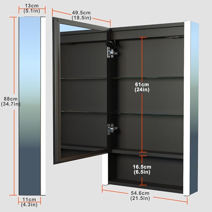 KWW LED Lighted Bathroom Medicine Cabinet with Sockets & USBs, Defogger, Dimmable, 3 Color Light Makeup Mirror, Easy to Install, Wall Mounted Cabinet (Left Hinge, 21 * 34)