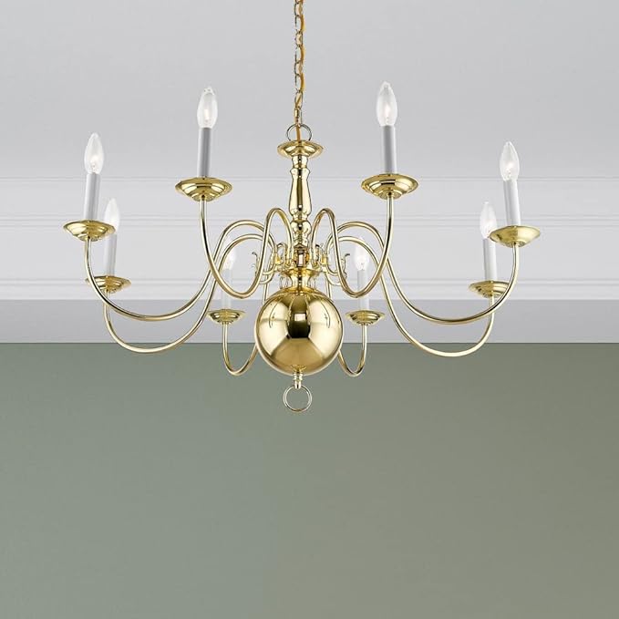 Livex Lighting 5007-02 Williamsburgh 8-Light Chandelier, Polished Brass