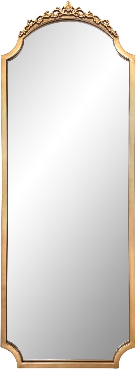 Large Gold Vintage Mirror, 53"x20" Arched Standing Floor Mirror, Ornate Baroque Mirrors, Traditional Carved Mantel Mirrors for Living Room Fireplace Bathroom Bedroom Entryway