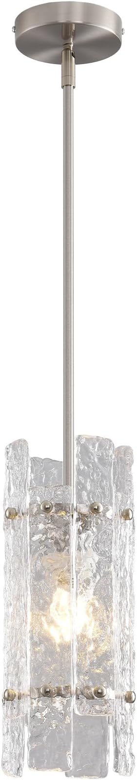 Modern Brushed Nickel Crystal Pendant Light for Kitchen Island, Luxury Mini Water Ripple Glass Chandelier Fixture, Round Adjustable Hanging Pendant Lighting for Dining Room Bedroom Hallway (1-Pack)