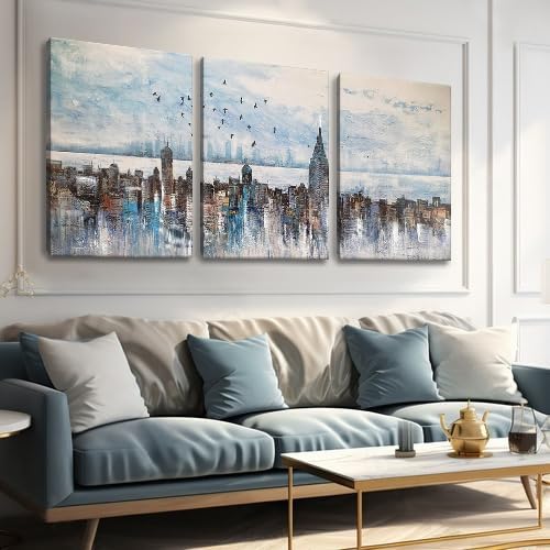MAMAGO Cityscape Abstract Wall Decor Modern New York Colorful Skyline Wall Art for Bedroom Bathroom Office Artwork Framed Easy to Hang-20x28 inch x3pcs