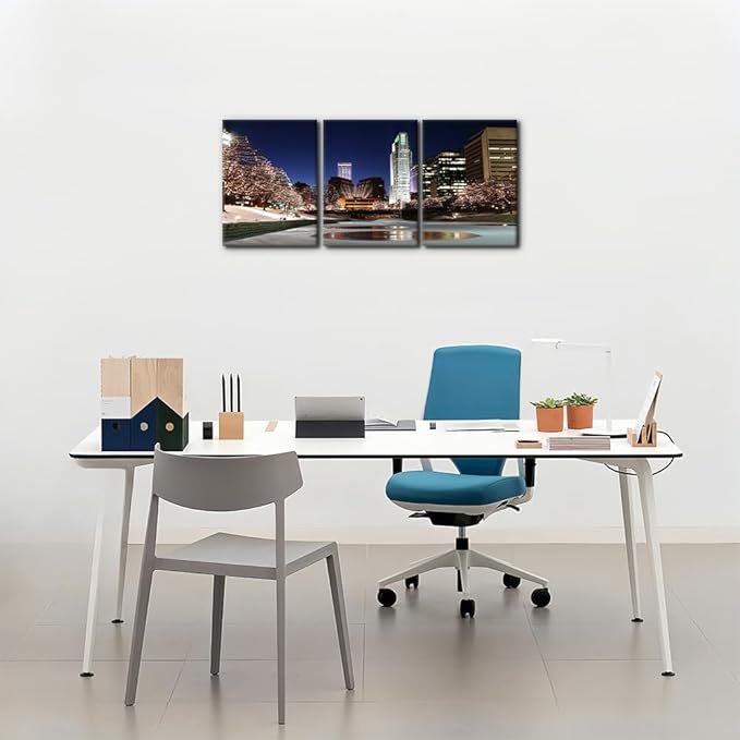 Pacimo Canvas Wall Art Decor Omaha Cityscape Modern Artwork for Wall Painting City Skyline Night View Pictures Gallery Wrapped Posters and Prints Stretch and Framed Ready to Hang - 12"x16"x3 Panels