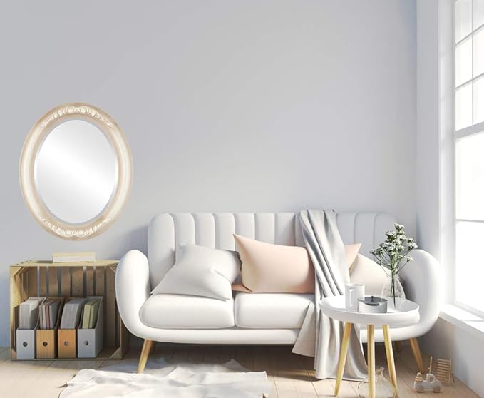 OVALCREST Oval Beveled Wall Mirror for Home Decor - Florence Style - Taupe - 34" x 28"