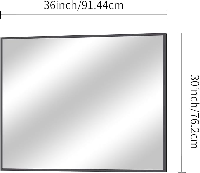 BONEWEI Bathroom Mirror,30x36 inch Wall Mirror for Bathroom Wall Mounted Black Rectangle Square Corner Mirrors, Black Bathroom Mirror for Living Room, Farmhouse, Bedroom Entryway, Horizontal/Vertical