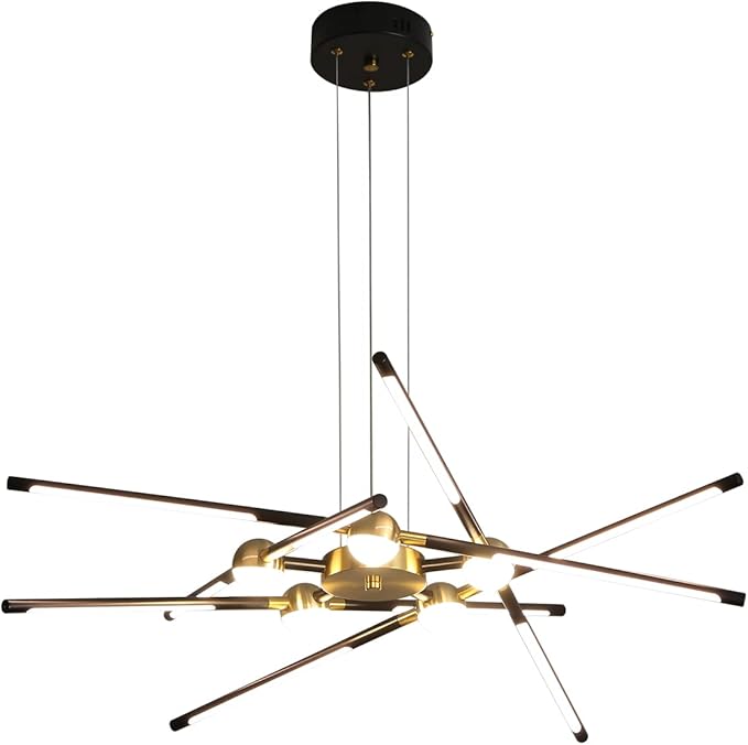 Modern Black chandelier,Sputnik Chandelier 10-Lights Dimmable Pluggable Hanging Ceiling Light Embedded Installation Fixture, Gold LED Pendant Light for Kitchen Island,Living Room Decoration