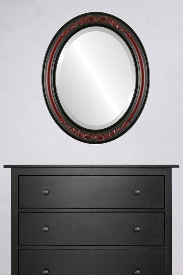 OVALCREST Oval Beveled Wall Mirror for Home Decor - Florence Style - Vintage Cherry - 44" x 34"