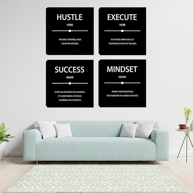 Motivational Hustle Execute Canvas Wall Art Framed Inspirational Quote Success Mindset Canvas Wall Decor Entrepreneurs Positive Painting Prints Poster for Office Workplace Living Room Bedroom Framed