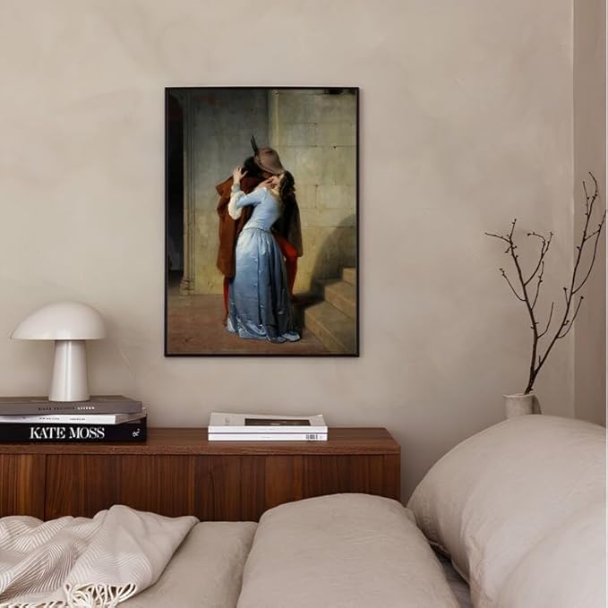 Nationcog The Kiss Romantic Wall Art Print, Classic Renaissance Couple Painting Poster, Historical Love Scene Artwork, Vintage Italian Style Bedroom or Living Room Decor for Couples (Unframed) (9x11)
