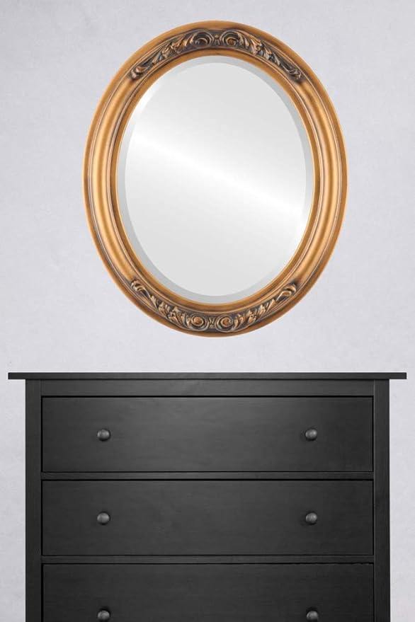 OVALCREST Oval Beveled Wall Mirror for Home Decor - Florence Style - Sunset Gold - 44" x 34"