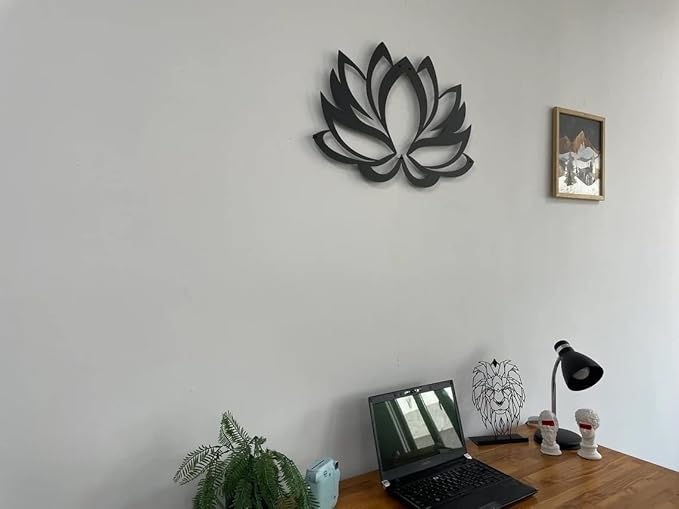Metal Wall Art - Lotus Flower - Metal Wall Decor Home Office Decoration Yoga Studio Décor, (24"W x 16"H/61x41cm, Black)