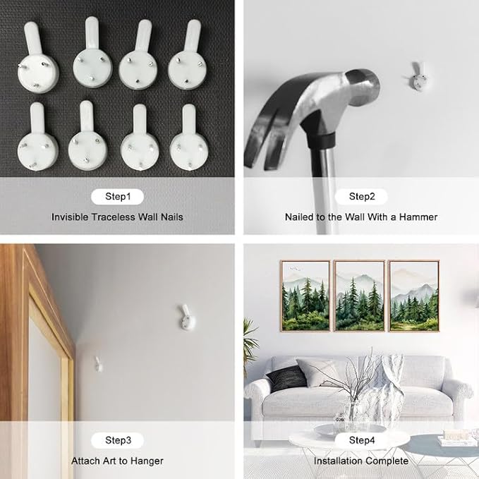 Ausril Watercolor Mountain Range Framed Canvas Wall Art Set, Green Forest Tree Wall Decor, Woodland Nursery Wall Painting, Modern Wilderness Art Print for Living Room, Bedroom, Office-16 x24 x3