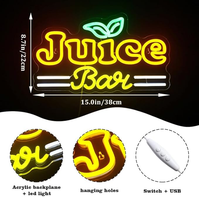 Looklight Juice Bar Neon Sign Bar Signs Neon Sign for Room Neon Light for Wall Led Neon Signs Connectivity Led Neon Signs for Bar Signs Juice Shop Party Home Decoration Bedroom Decor