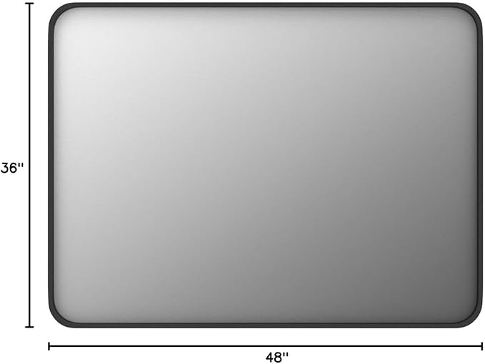 48x36 Matte Black Bathroom Mirror, Modern Rectangle Metal Framed Mirrors for Wall, Rounded Corners, Shatter-Proof (Horizontal/Vertical)