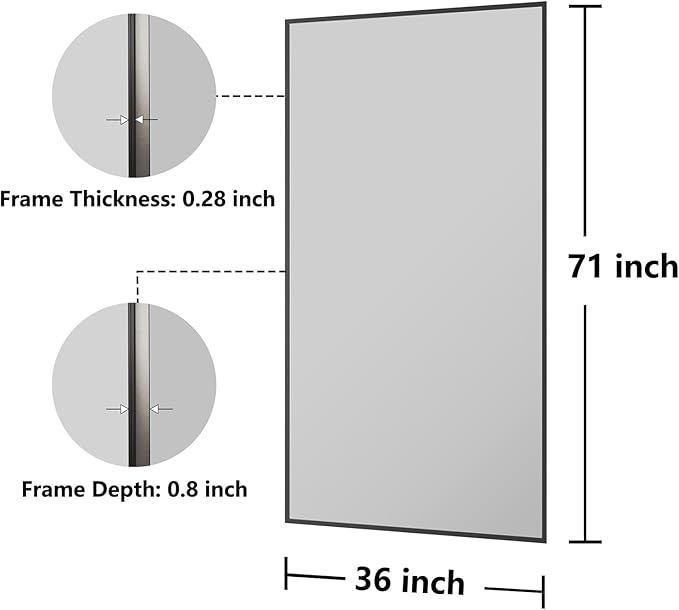 Koonmi Bathroom Mirror 36x71 Bathroom Wall-Mounted Mirrors, Modern Vanity Mirror for Bedroom, Living Room, Aluminum Alloy Frame Allow to Hang Horizontally or Vertically