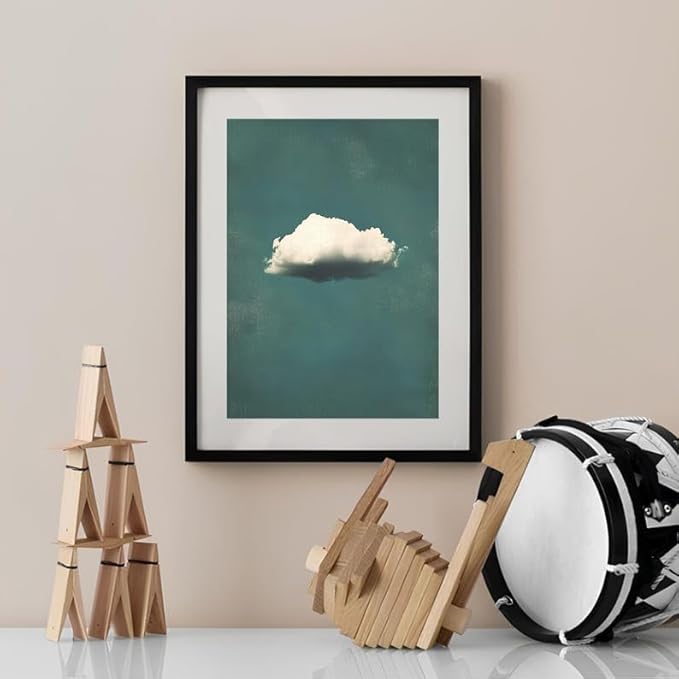 Minimalist Cloud Wall Art Print - Surreal Blue Sky Poster for Bedroom, Living Room, Office Decor - Calm Dreamy Aesthetic Artwork, Modern Nature Wall Decoration (Unframed) (12x18)