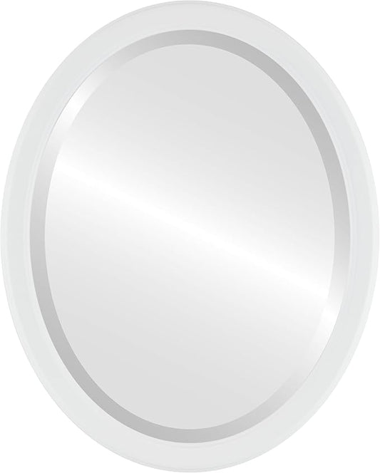 OVALCREST Oval Beveled Wall Mirror for Home Decor - Toronto Style - Linen White - 22" x 18"