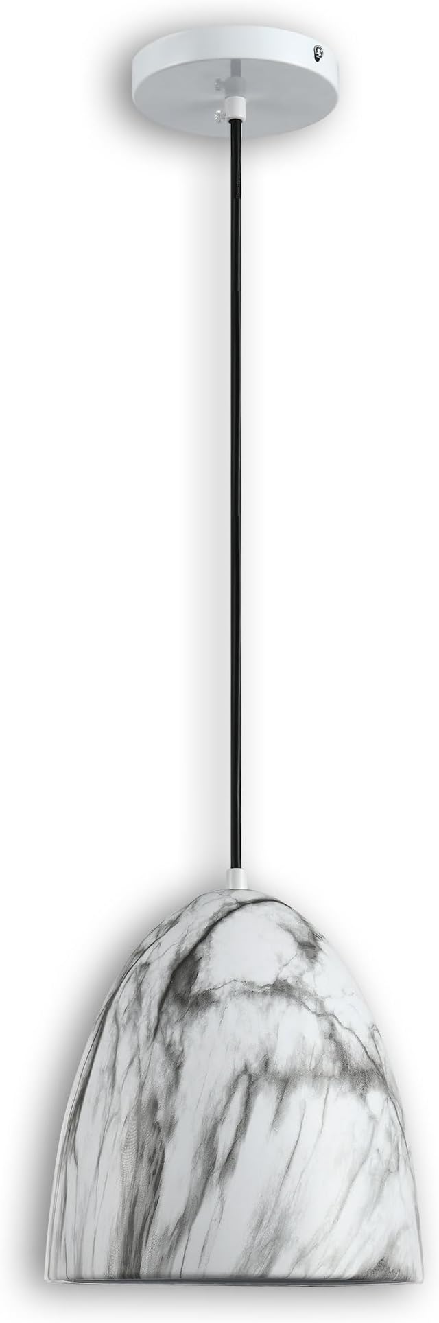 Modern Marble Pendant Light, 8.2"x7.9" Metal Hanging Light Fixture with Faux White Stone Finish, 15"-72" Adjustable Line, E26 Socket for Dining Room, Kitchen, Entryway, Bedroom – Ivory Quartz