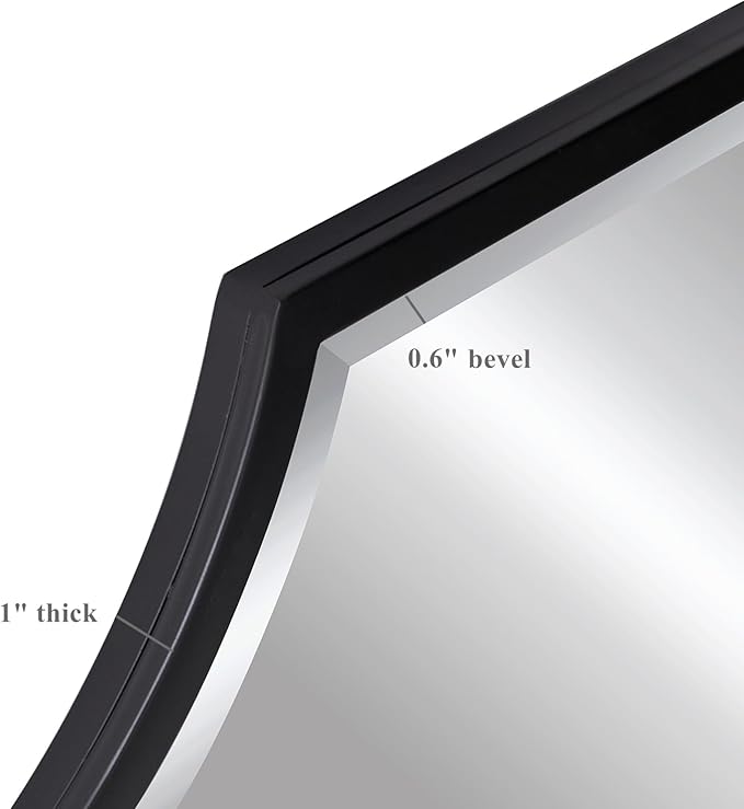 Kelly Miller Scalloped Black Bathroom Mirror for Wall, 24"x36" Black Mirror Decorative Wall Mirror Art Framed Mirror Bevelled for Master Bath Half Bath Living Room Fireplace Mantle Entryway Hallway