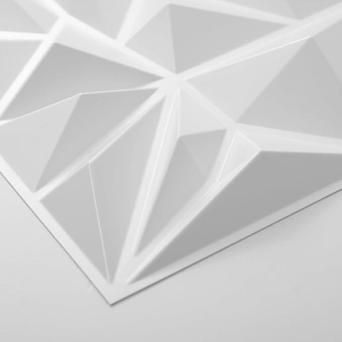 Art3d 50-Pack 3D Wall Panels for Interior Wall Decor, Modern Diamond Textured Accent Wall Paneling for Gaming Living Room TV Wall Background, 12 x 12 inch White