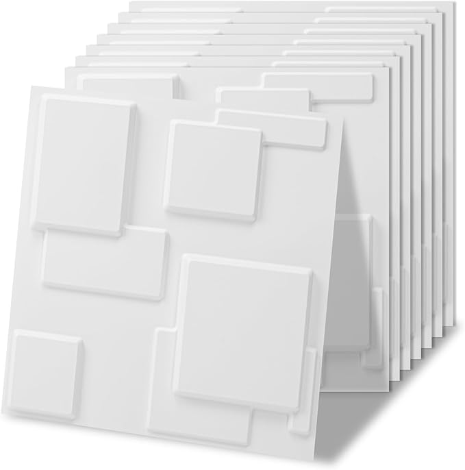 Art3d 100 Pack Decorative 3D Wall Panels, 97 Sq.Feet PVC Interior Wall Décor, 11.8"x11.8", White