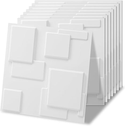 Art3d 20 Pack Decorative 3D Wall Panels, 19 Sq.Feet PVC Interior Wall Décor, 11.8"x11.8", White