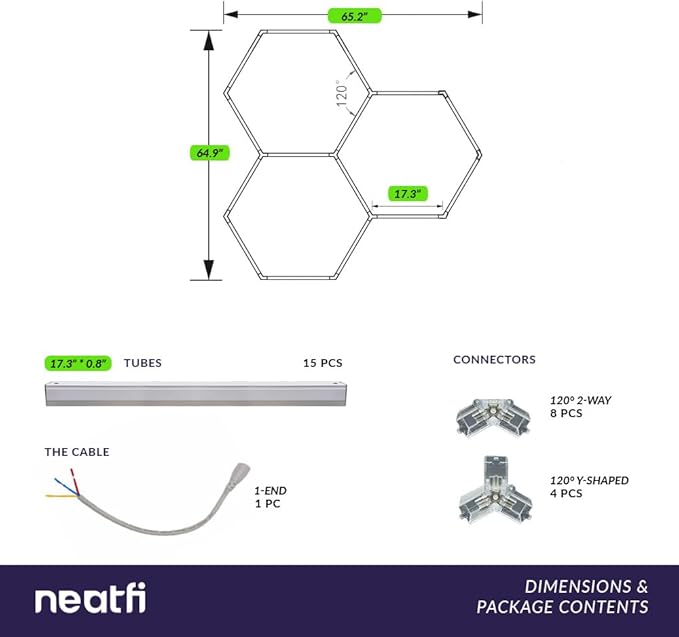 Neatfi LED Hexagon Garage Lights, 9,000 Lumens, 6500K, 90W, Hexagon Lights for Garage, Car Detailing, Auto Shops, Barber Shop, Basements, Warehouses, Beauty Salon, & Gyms (Cool White, 3 Hex)