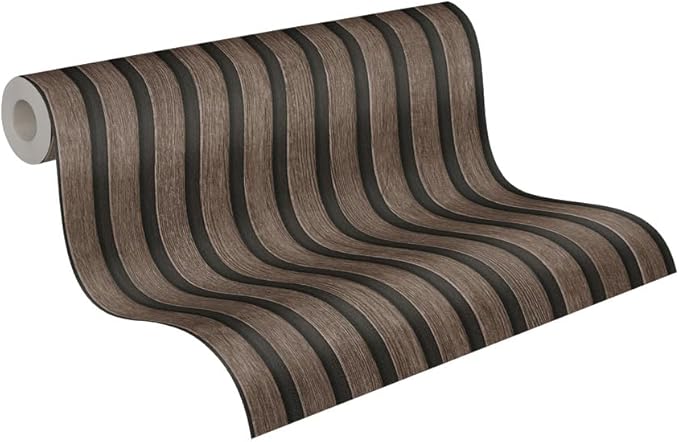 A.S. Création Wallpaper Wood Panels - Black, Brown - Striped Wood Wallpaper 395.99in x 20.87in Made in Germany - 391093