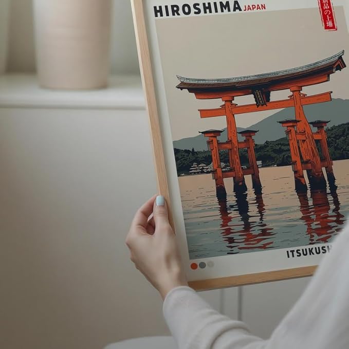 Nationcog Itsukushima Shrine Poster, Vintage Hiroshima Japan Wall Art Print, Floating Torii Gate Landscape, Japandi Asian Temple Decor for Bedroom, Living Room or Office (Unframed) (27x40)