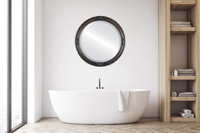 OVALCREST Round Beveled Wall Mirror for Home Decor - Jefferson Style - Rubbed Bronze - 20x20 Outside Dimensions