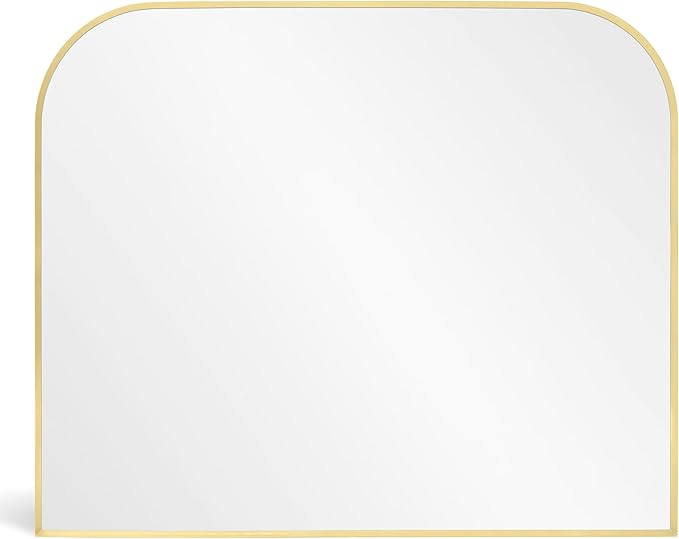 Modern Large Wall Mirror, Modern Mantel Minimalist Home Decor, Brushed Gold Metal Framed Arched Mirror for Living Room, Bedroom, Fireplace, Mantle, Entryway, Bathroom, 36" x 30", Gold