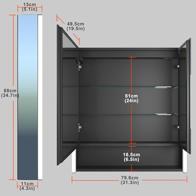 KWW LED Lighted Bathroom Medicine Cabinet with Sockets & USBs, Defogger, Dimmable, 3 Color Light Makeup Mirror, Easy to Install, Wall Mounted Cabinet (Two-Door, 31 * 34)