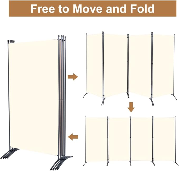 JVVMNJLK Indoor Room Divider, Portable Office Divider, Convenient Movable (4-Panel), Folding Partition Privacy Screen for Bedroom,Dining Room, Study,136" W x 19.7" D x 71.3" H, Beige