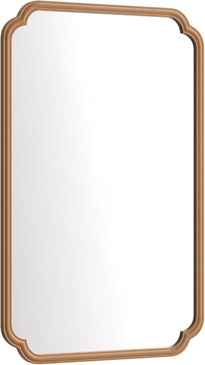 30"x48" Wood Bathroom Mirror for Wall, Large Wood Bathroom Vanity Mirror, Rounded Rectangle Mirror in Wooden Frame Hangs Horizontal Or Vertical