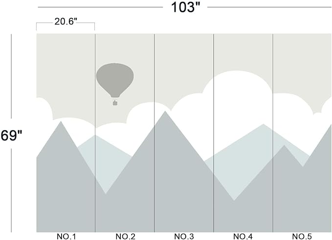 Cartoon Hot air Balloon Mountain Peak Baiyun Children's Nursery Wall Mural Wallpaper 103" x 69"